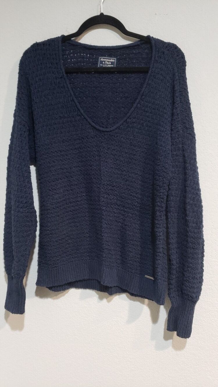 ABERCROMBIE AND FITCH Knit Lon Sleeve Navy Blue Sweater Size XL